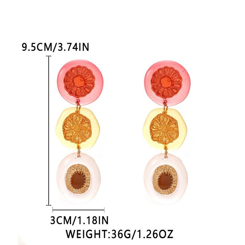Смелые многослойные серьги-подвески с цветочным узором и дизайном color-block, круглые, statement, женские, пляжный стиль
