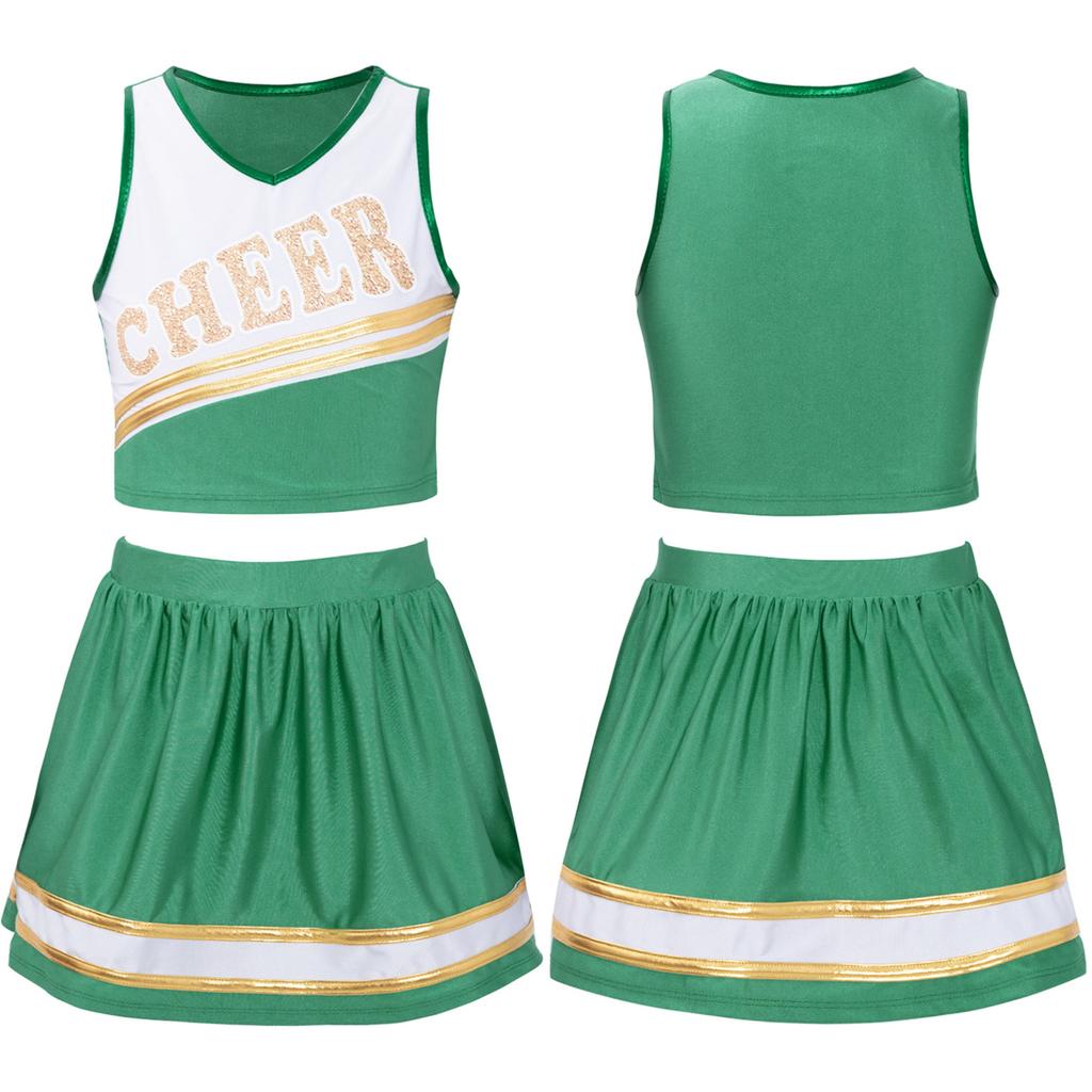 Сценический костюм для старшей школы, униформа Черлидинга на Хэллоуин, нарядное платье для косплея, детский комплект из 2 предметов, танцевальный комплект для школьницы