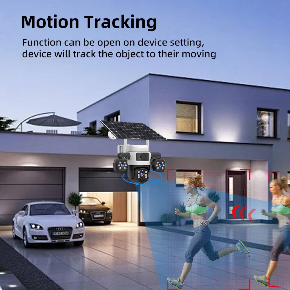 V380 Pro WiFi Солнечная Камера Уличная Тройная Линза PIR Детекция Человека Ночное Видение PTZ Беспроводные IP Камеры CCTV Защита Безопасности