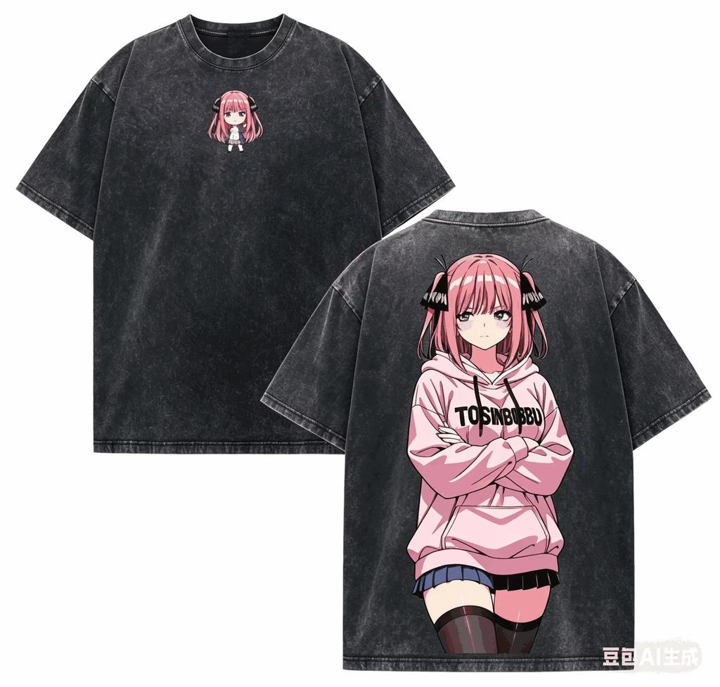 2026 The Quintessential Quintuplets Miku Nakano Double-sided Washed Anime T-shirt Men Women Vintage Streetwear Cotton Tee