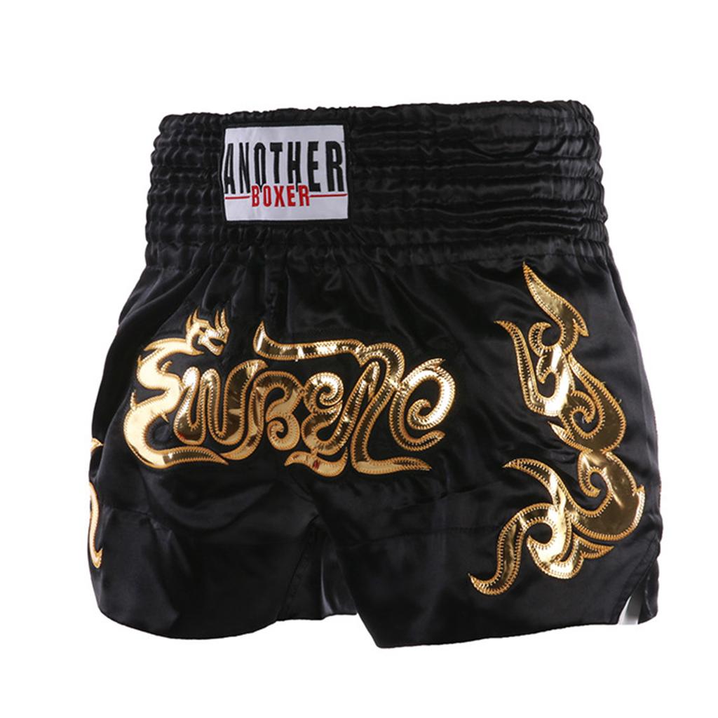 Metallic Letter Satin Boxing Shorts for Boys Kids - Fitness Trunks with Side Slit and Elastic Wide Waistband