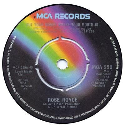 7-дюймовая пластинка ROSE ROYCE - Put Your Money Where Your Mouth Is MCA259 MCA Records 1976 UK Соул/Фанк Б/У