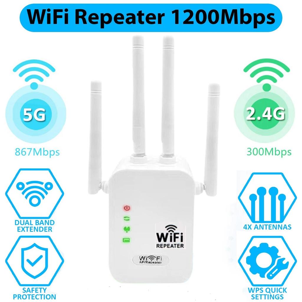 WiFi Range Extender Repeater 1200Mbps Dual Band Wireless Router Signal Booster