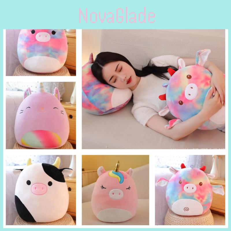 Rainbow Unicorn And Cow Plush Pillow Cushion For Kids Cartoon Animal Stuffed Toy With Embroidered Details