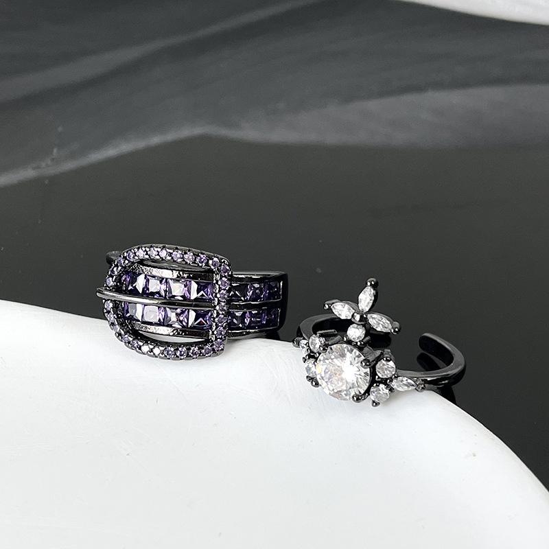 Пряжка для ремня Сатурн с темным покрытием, открытое кольцо, полностью инкрустированное цирконами, премиальное, легкая роскошь, модное, кольцо с индивидуальностью