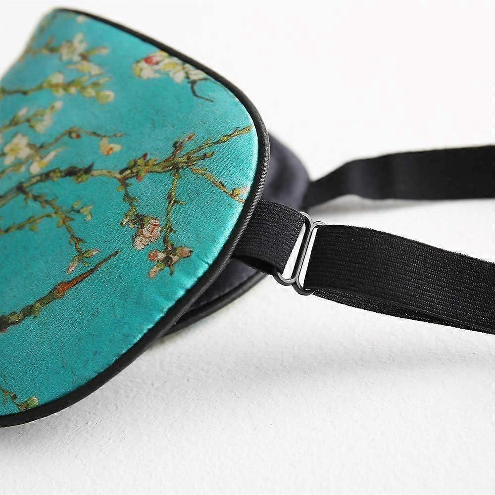 Silk Sleep Mask for Women Men Comfortable Blindfold Eye Mask with Adjustable Strap for Travel Yoga Nap Shift Work (Green Flower