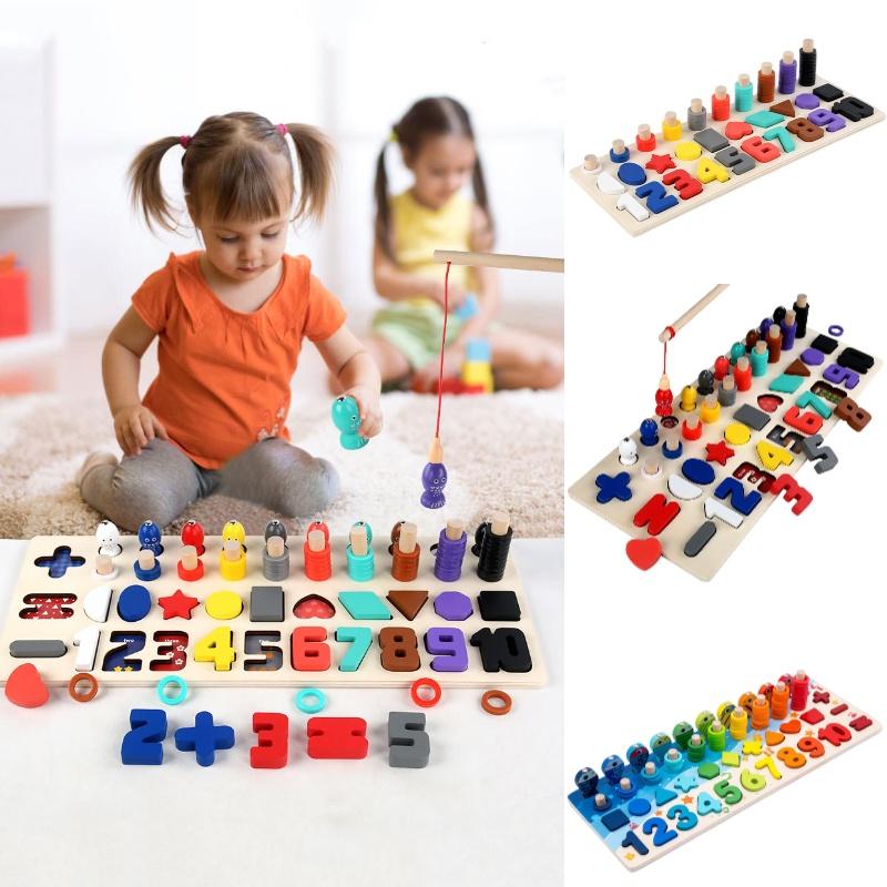 Interactive Wooden Counting Board Magnetic Fishing Game Cognitive Development Shape Recognition 45cm 19.5cm 5cm