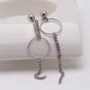 [Aslit] Full Silver Chain Circle Uneven Long Drop Earrings_W[30367542]