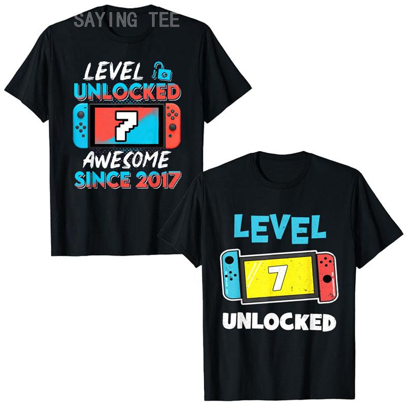 Level 7 Unlocked Awesome Since 2017 7th Birthday Gaming TShirt Gamer 7 Year Old Birthday Gift Video Game Lovers Tee Fashion Top