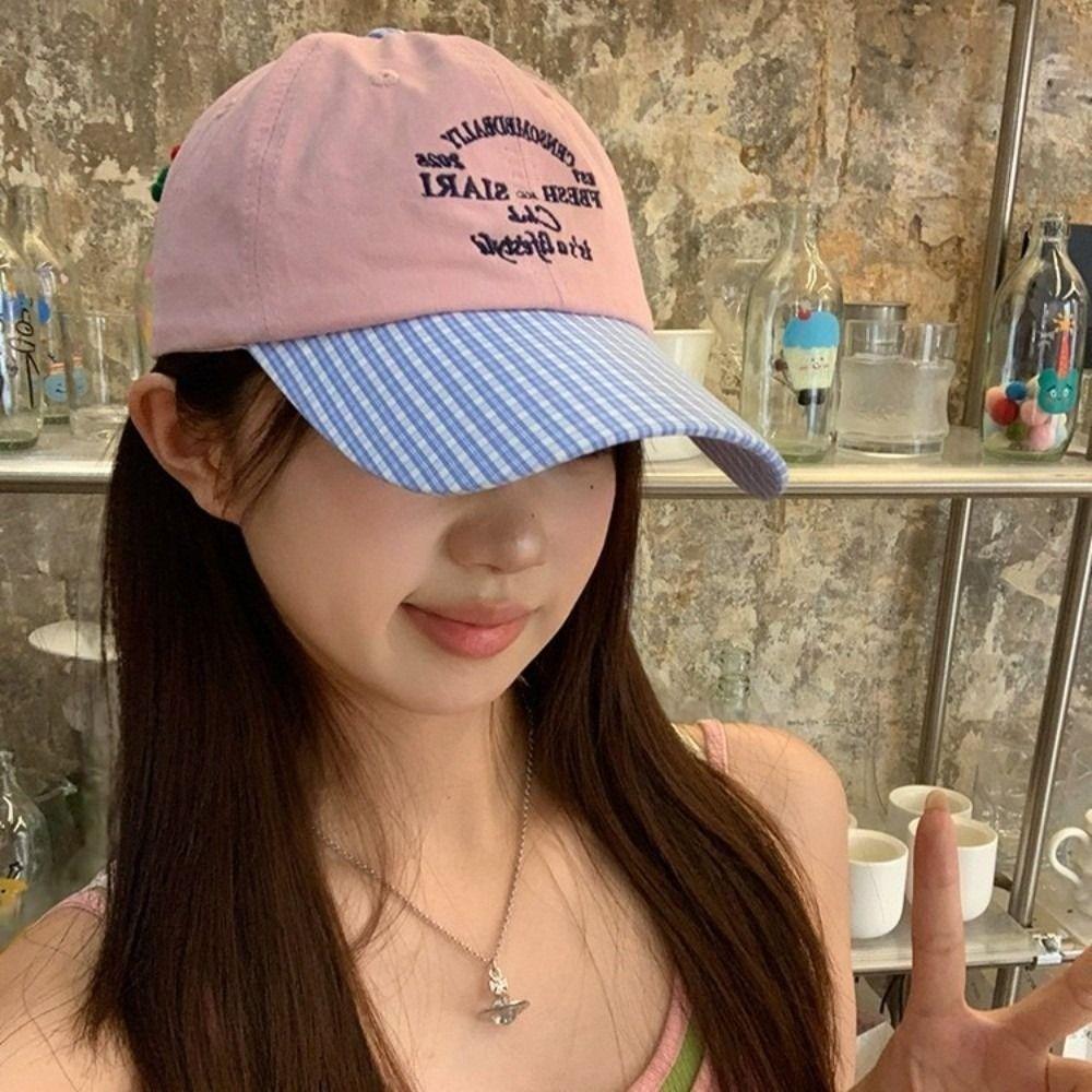 Spring Summer Baseball Hat Plaid Snapback Cap Fashion Peaked Cap  Girls