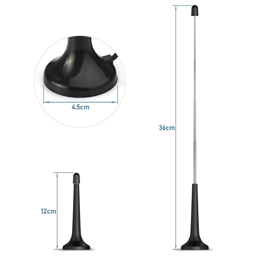 BINGFU FM Radio Antenna Stereo System Telescopic Antenna Magnetic Base and 3m Extension Cable Portable Radio Tuner Stereo Receiver AV Receiver Stereo