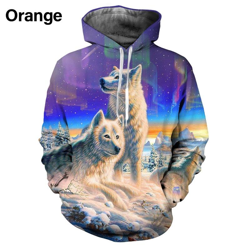 Fashion Casual Hip Hop Streetwear Sweatshirts Men Women 3D Print Wolf Couples Hoodies