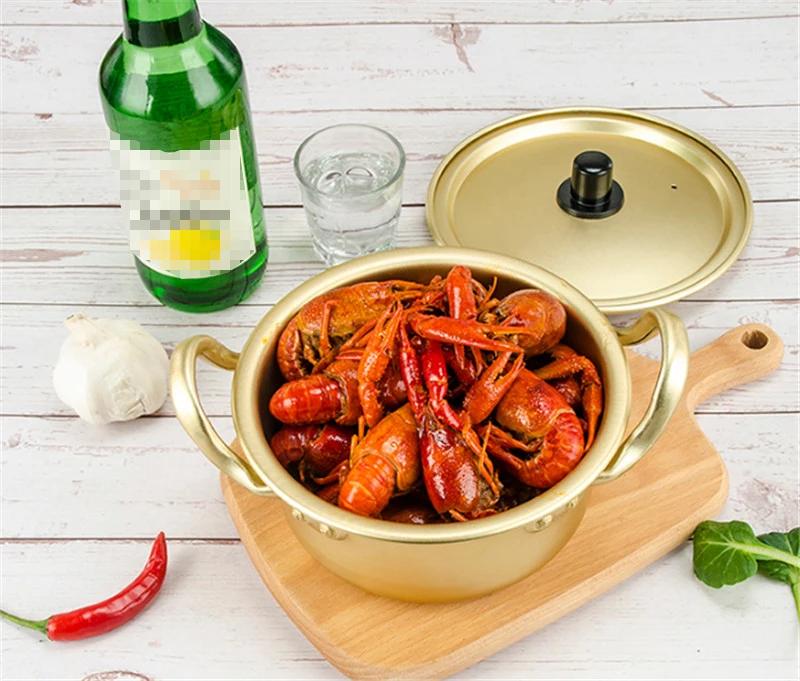 Лапша Рамен в корейском стиле, золотая кастрюля, алюминиевый суп, горячая кастрюля, оксидированное покрытие, лапша, яичный суп, приготовление пищи, золотая кухонная посуда