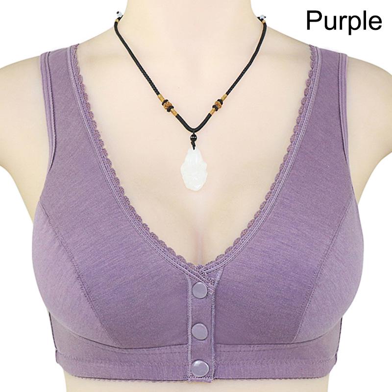Pure Cotton Front Buckle Bra Without Steel Ring Beautiful Back Middle-aged and Elderly Bra Sweat-absorbing Breathable Vest