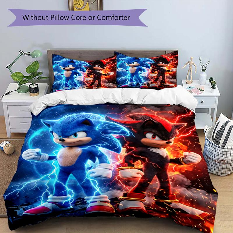 3pcs Sonic5 Design Cover Set - HD Printed Bedding with 1 Cover and 2 Pillowcases - Perfect for Home and Dorm Decor