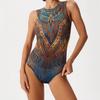 Women's Multi-Color Mesh Sun Protection Long-Sleeve One-Piece Swimsuit
