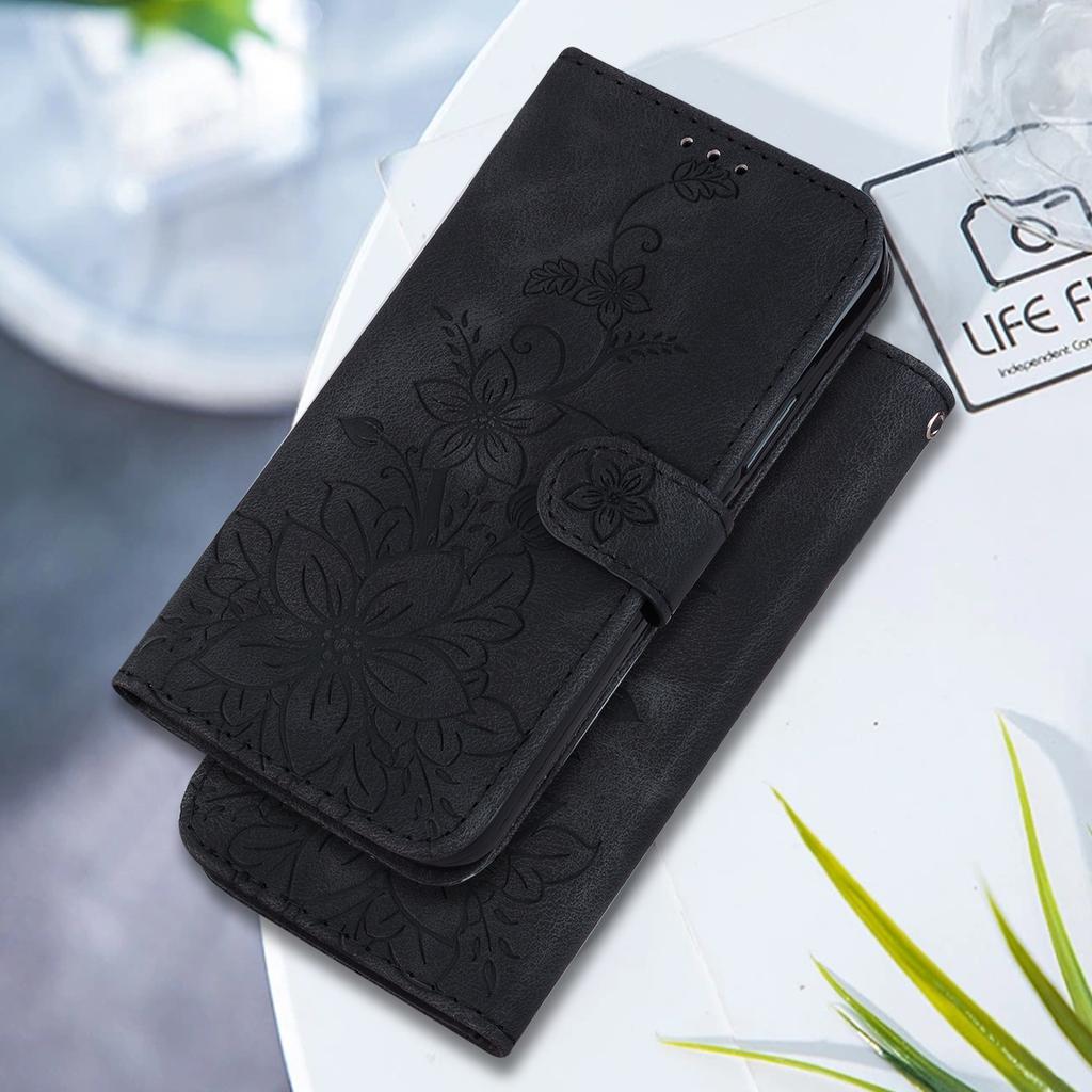 Lily Fower Embossed Flip Leather Case For LG V40 ThinQ/Stylo5/Stylo6/Stylo7/LG Velvet Kickstand Wallet Card Slots Cover for LG K42/K61/K40S/K50/Q60