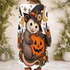 Women s Criss Cross V Neck Long Sleeve White Halloween Sloth Pumpkin Printed Dress