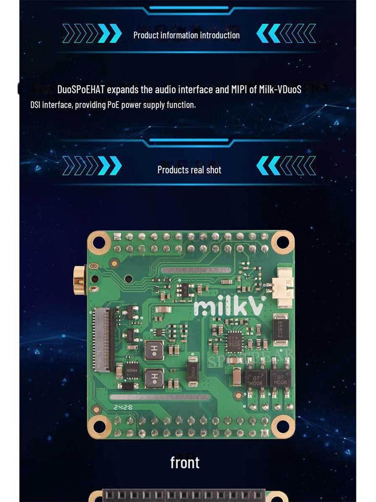 Milk-V Duo S PoE Expansion Board with MIPI DSI Display, Audio Output, and Microphone Input