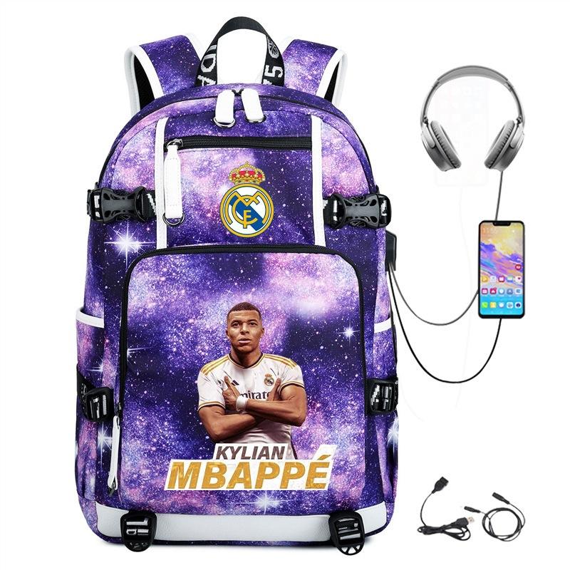 Camouflage Backpack Student Bookbag Multifunctional USB Charging Football Star Print Travel Daypack Lightweight Casual Men's Backpack