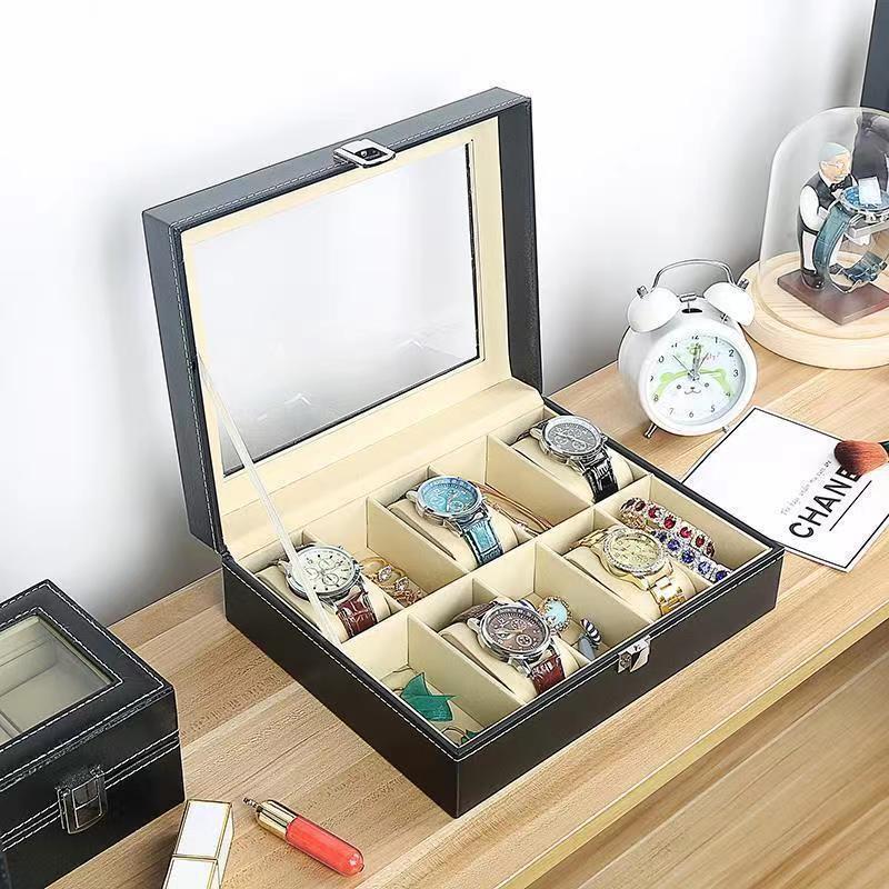 Элегантная коробка для часов с 10 слотами, витрина, стеклянный органайзер из искусственной кожи для хранения для мужчин и женщин, шкатулка для ювелирных изделий