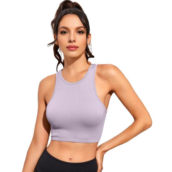 Женский жилет для йоги с круглым вырезом без рукавов, майка-борцовка, однотонный облегающий ребристый спортивный жилет для бега