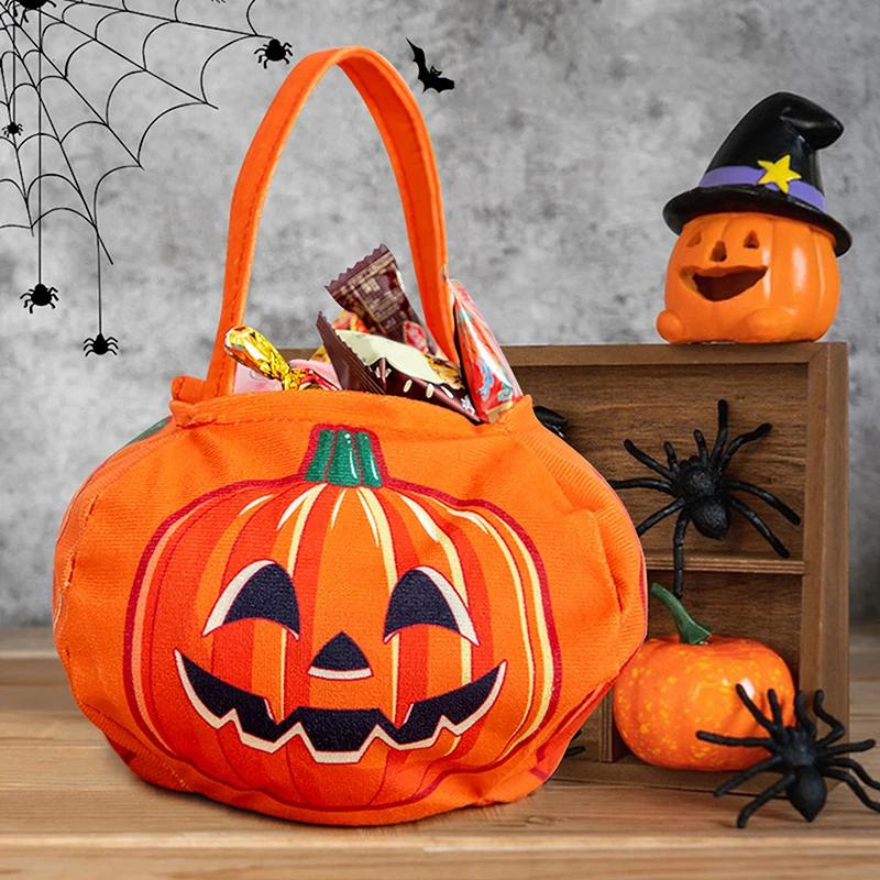 Halloween Pumpkin Candy Bag Stylish Non-Woven Portable Basket for Trick-or-Treating, Kids' Gift Packaging & Party Supplies