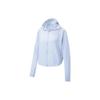 Li Ning Fitness Series UPF 50+ однотонная теплая свободная куртка с капюшоном для защиты от солнца женская куртка небесно-голубого цвета AWDT298-7