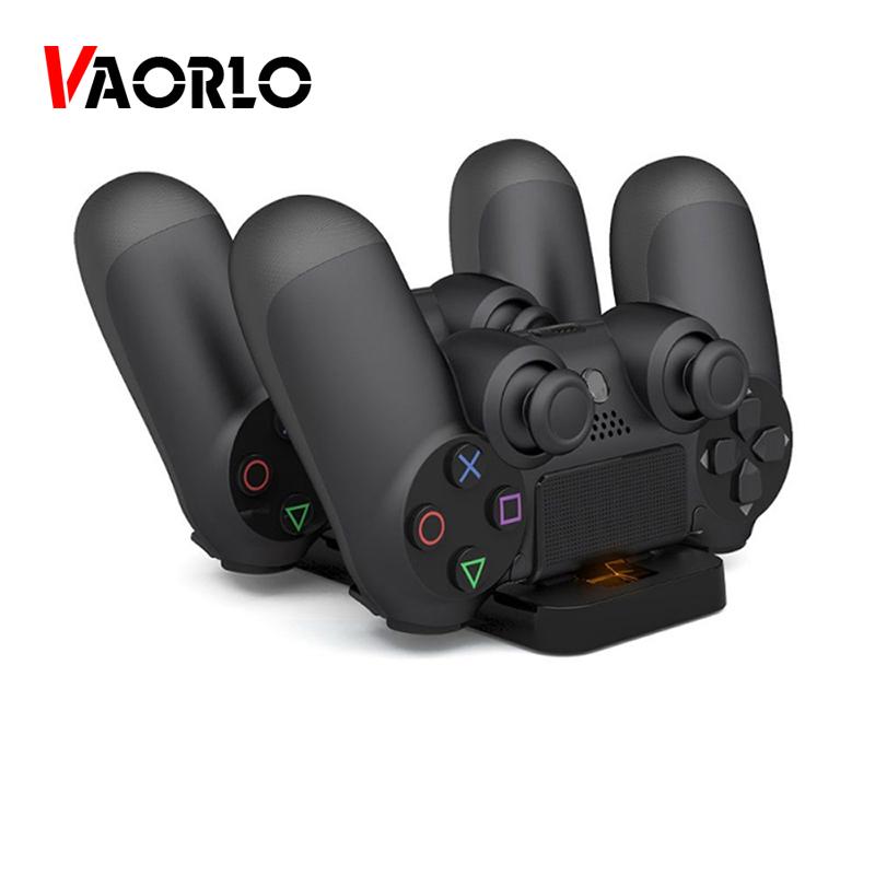 VAORLO USB-порт, двойная зарядка для контроллера PS4, док-станция, держатель-подставка для Playstation 4, двойной геймпад