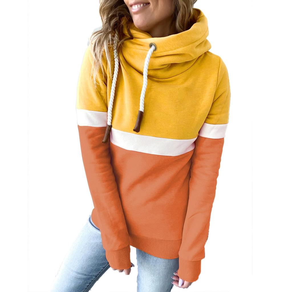 Women's Fashion Casual Long Sleeve Solid Color High Neck Hooded Sweatshirt