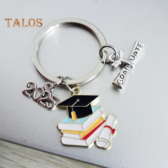 Брелок для ключей в виде выпускной шапки, прочный металлический, класс 2025 года, выпускной бакалавр, шляпа, брелок, держатель, сумка, рюкзак, подвесное украшение