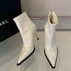 Ботильоны на высоком каблуке, женские, с острым носком, кожаные туфли, женские, тренд 2024 года, зимние, новые, сексуальные, туфли-лодочки, тонкие каблуки, челси, Botas De Mujer