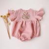 2025 Baby Girl Flared Sleeve Cotton Linen Embroidered Romper