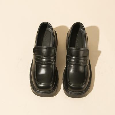 Женская обувь на высоком каблуке, лоферы на платформе, новые туфли в британском стиле с одной педалью, маленькие кожаные туфли с круглым носком на среднем каблуке