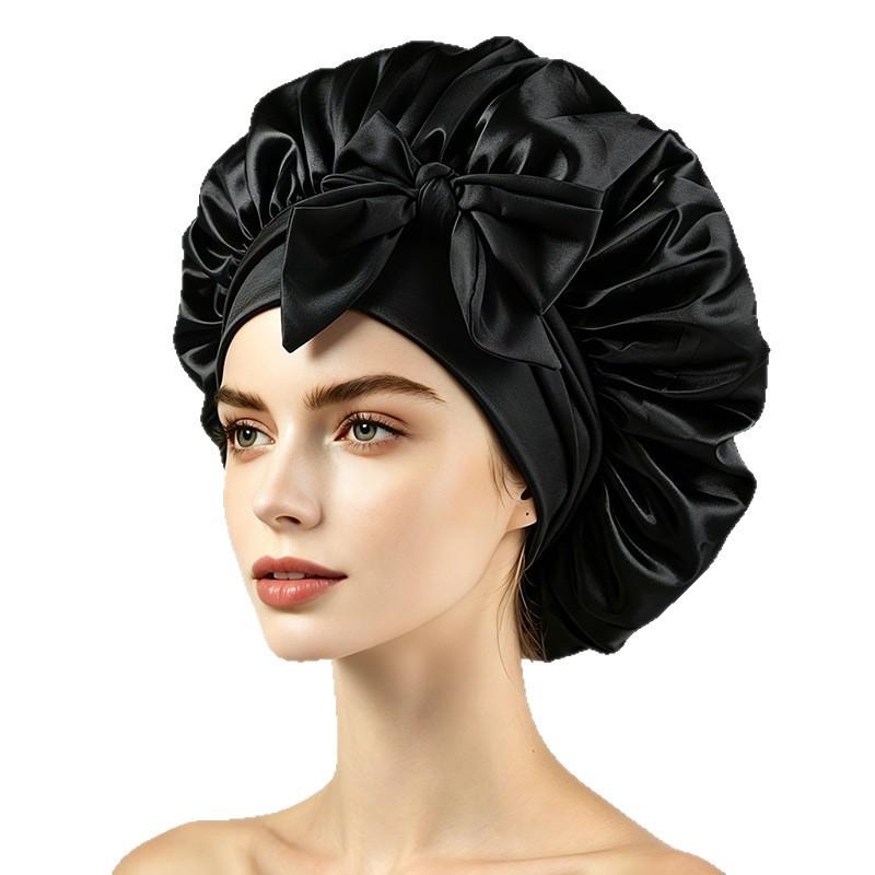 Silky Satin Sleep Cap with Tie-Up Ribbon for Women - Hair Care Hat