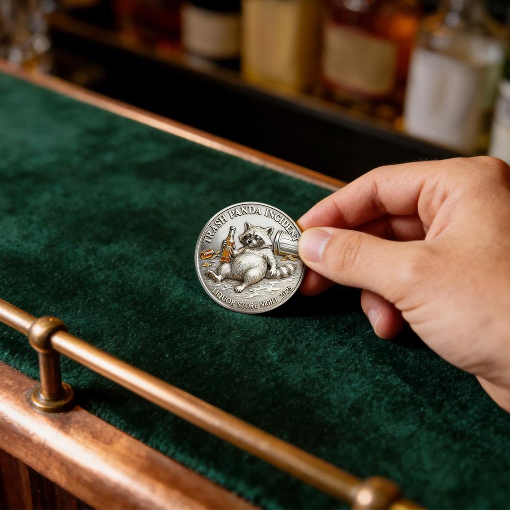 Trashed Incident Challenge Coin, Funny Raccoon Drinking Coin, Drinking Challenge Coin Collectible, Bar , Novelty Gift For Friends, Bar