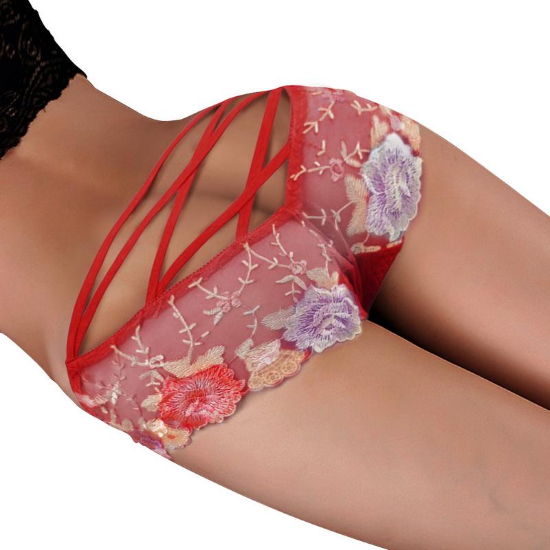 Women Sexy Hollow Briefs Mesh Transparent Underpants Underwear Lace Embroidery Panties Bandage Erotic Briefs Lingeire