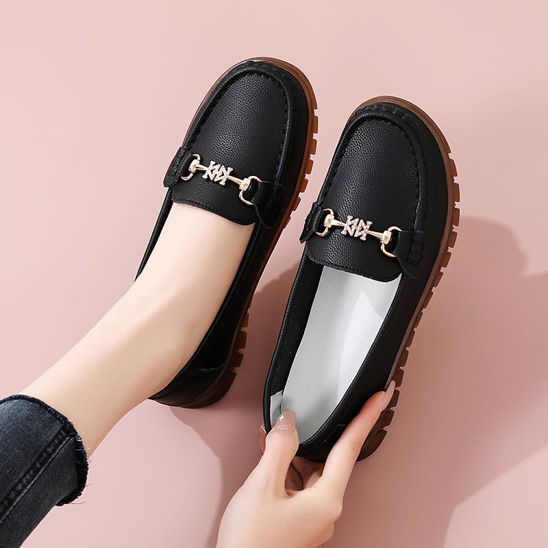 Новые женские кожаные мокасины Легкие мокасины на плоской подошве для повседневной носки на работе Большие размеры Прогулочные нескользящие туфли для мам
