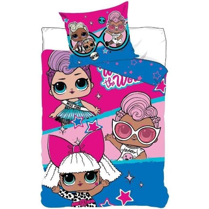 Parure de couette 100% Microfibre LOL 140x200cm + 1 taie d'oreiller 63x63 cm - Bleu
