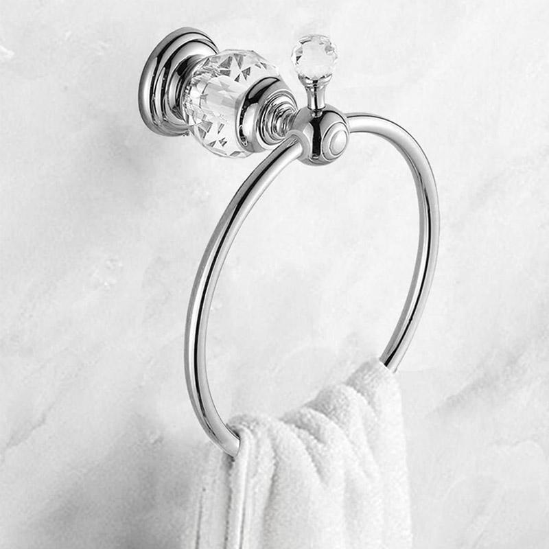 Luxury Crystal Towel Holder Chrome Towel Ring Round Wall Mounted Towel Rack Bar Holder Classic Bathroom Accessories