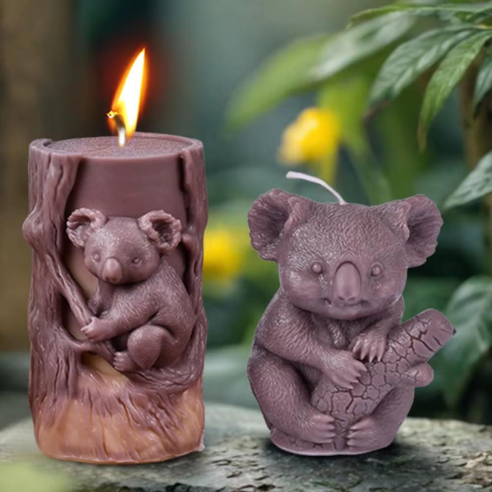 Koala Stump Shape Silicone Candle Molds Pinecone Squirrel Pillar Resin Making Animal Bear Gypsum Moulds Leaf Tree Cylinder Gifts