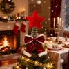 Christmas Tree Topper Red Plush Five-Pointed Star Decor Metal Frame Secure Base Traditional Christmas Decor Home Party Decoration