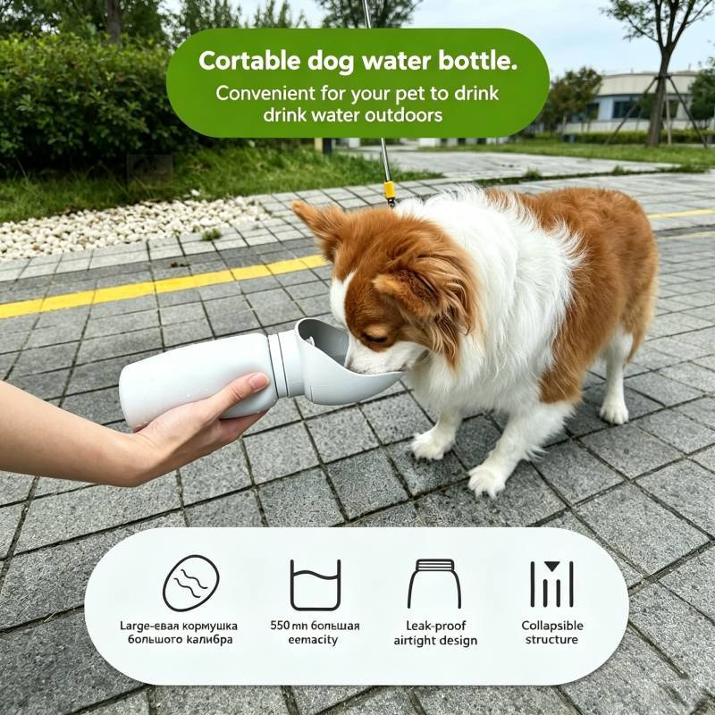 Pet Travel Water Bottle With Food Grade Silicone Folding Design For Dogs