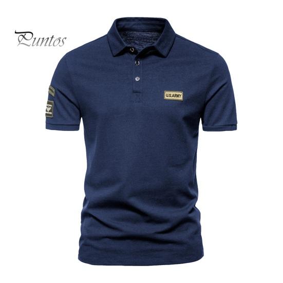 Летний мужской топ с отложным воротником и коротким рукавом, приталенный значок с буквенным принтом, лоскутная пуговица, сплошной цвет, повседневная, повседневная, официальная рубашка в деловом стиле