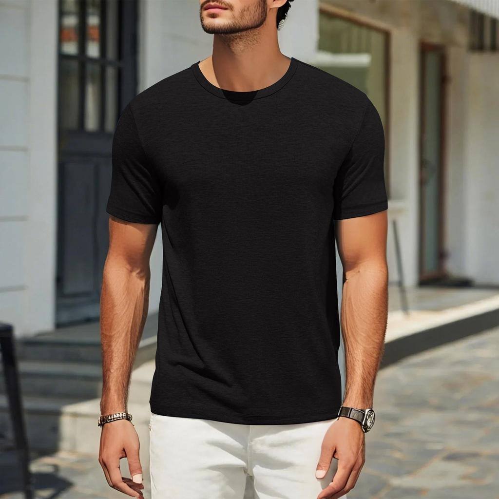 Men's Casual Fashion Comfort Solid Color Round Neck Pullover Sweatshirt Tops