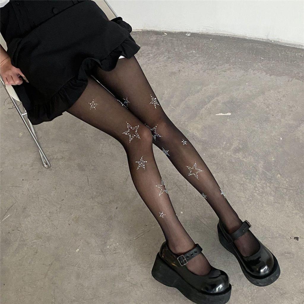Spring/Summer Pure Desire Hot Girl Five-Pointed Star Stockings - Japanese Lolita Jk Thin Transparent Women's Pantyhose