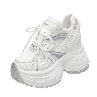 Мода 10 см Синтетическая воздушная сетка Натуральная кожа Вулканизированные Массивные Кроссовки Лето Осень Досуг Весна Женские Туфли-лодочки на платформе и танкетке