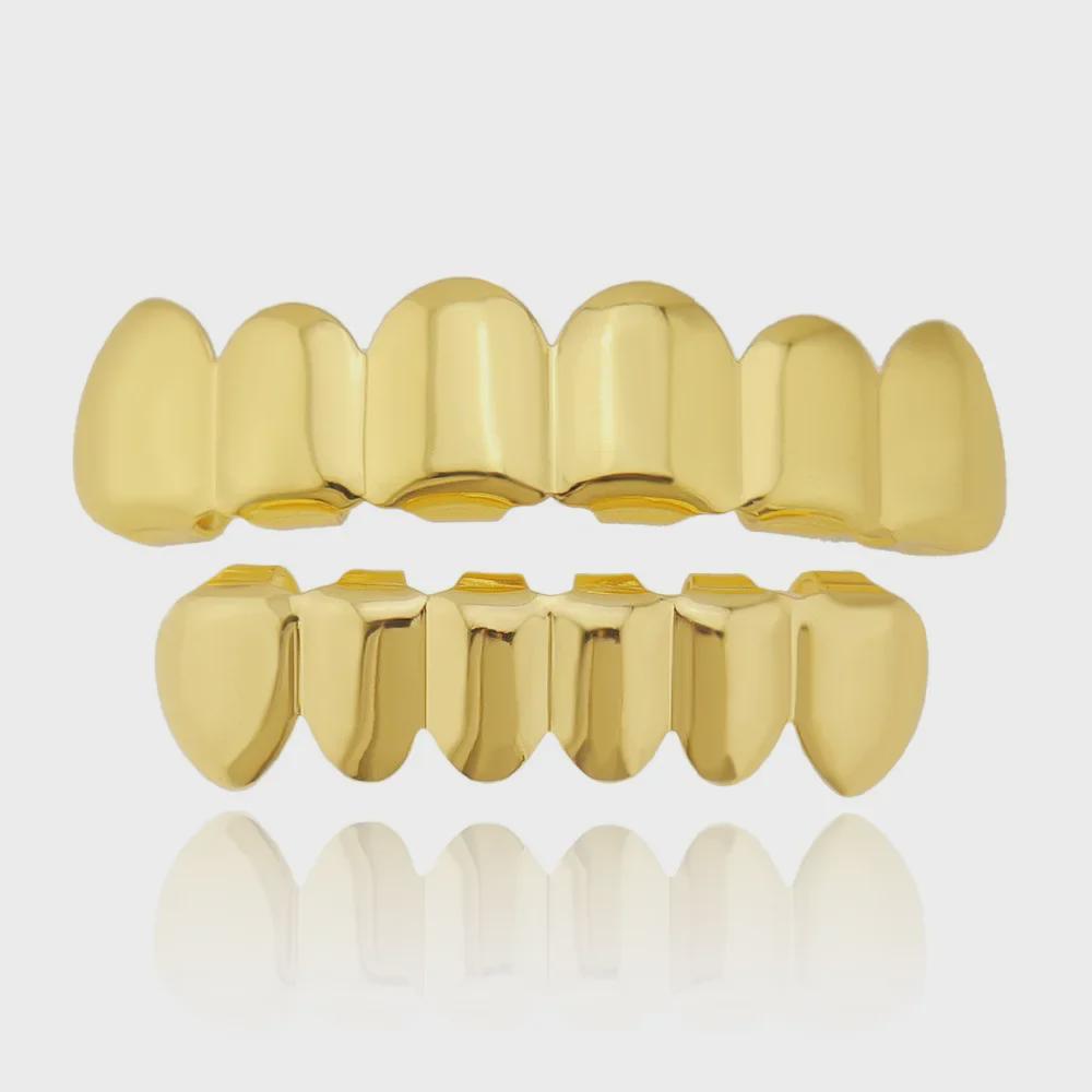 European & American Gold-Plated Hip-Hop Grillz: Glossy Tooth Accessories