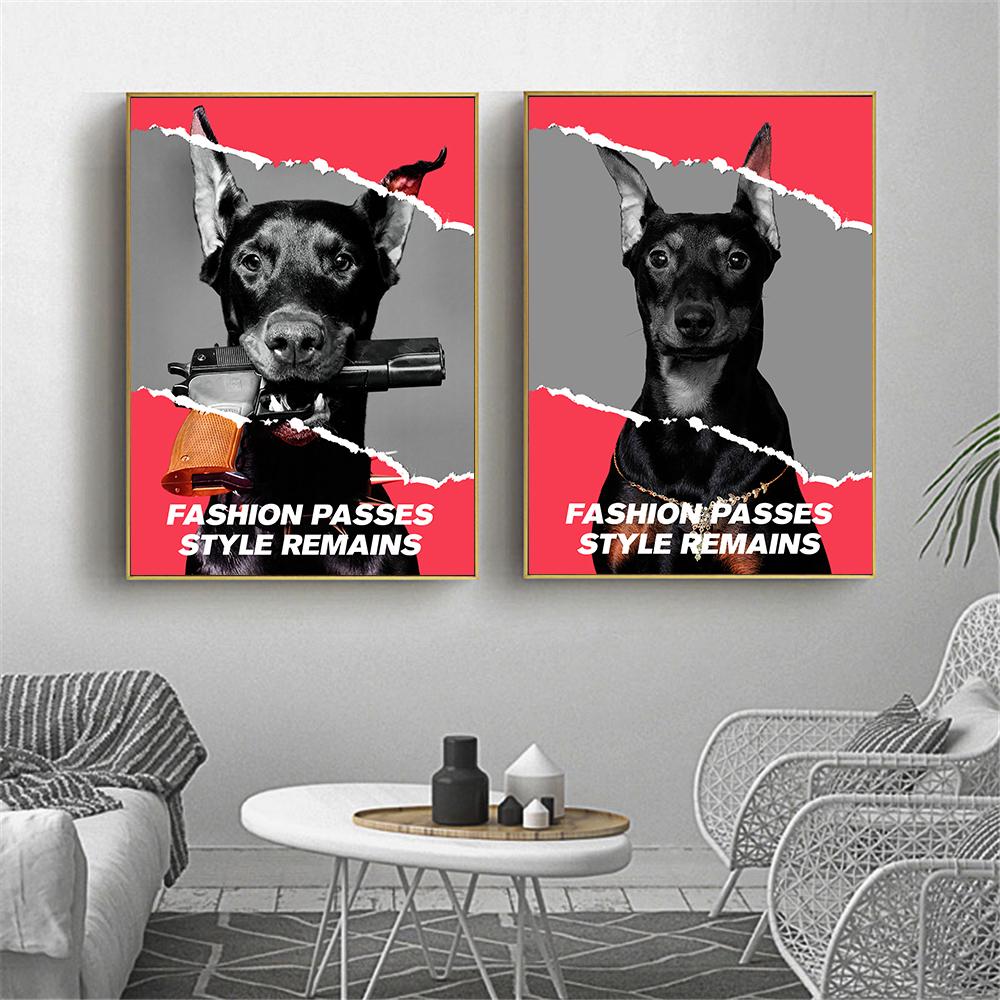 Hypebeast современный черно-белый пистолет Добермана Роскошные модные постеры с принтами на холсте настенная живопись картина в скандинавском стиле для комнаты домашний декор