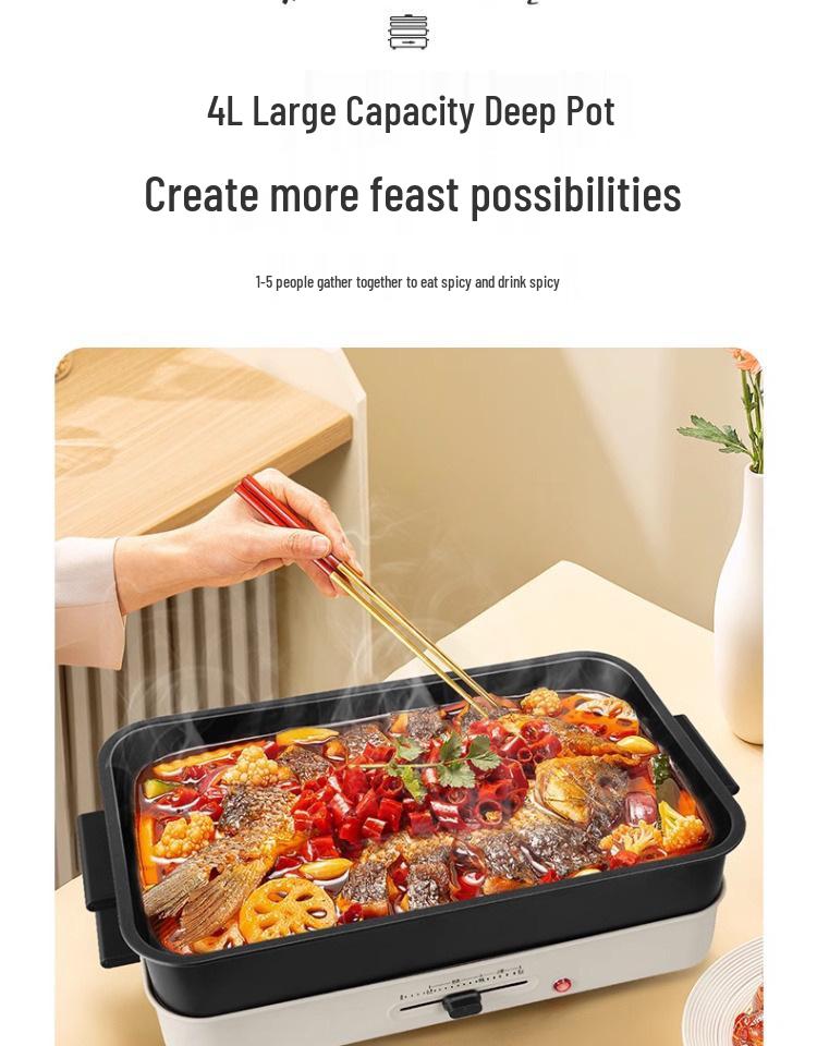 Multi-Function Electric Grill & Hot Pot Combo for Indoor BBQ and Baking